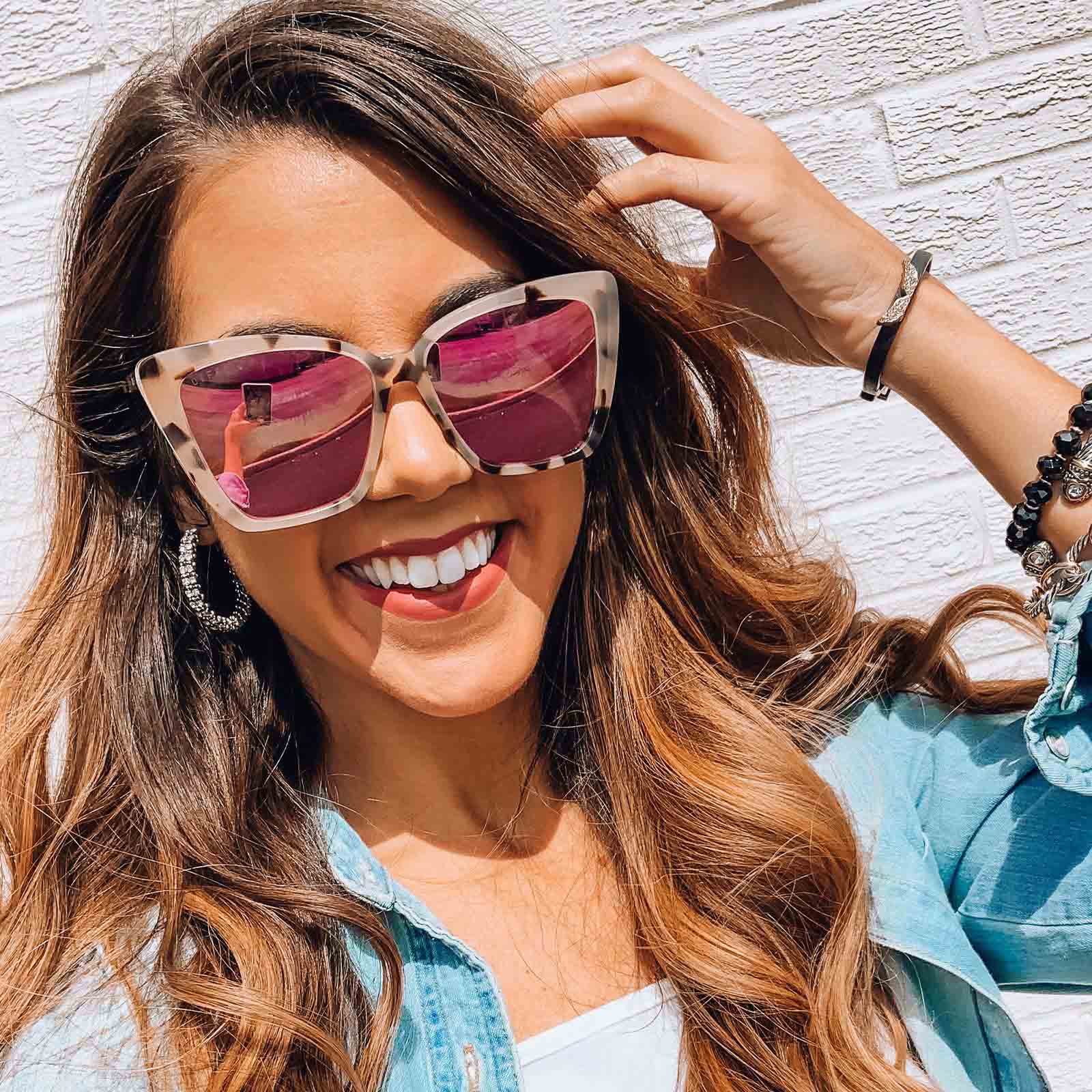 BECKY II - CREAM TORTOISE + PINK MIRROR SUNGLASSES - Image 10