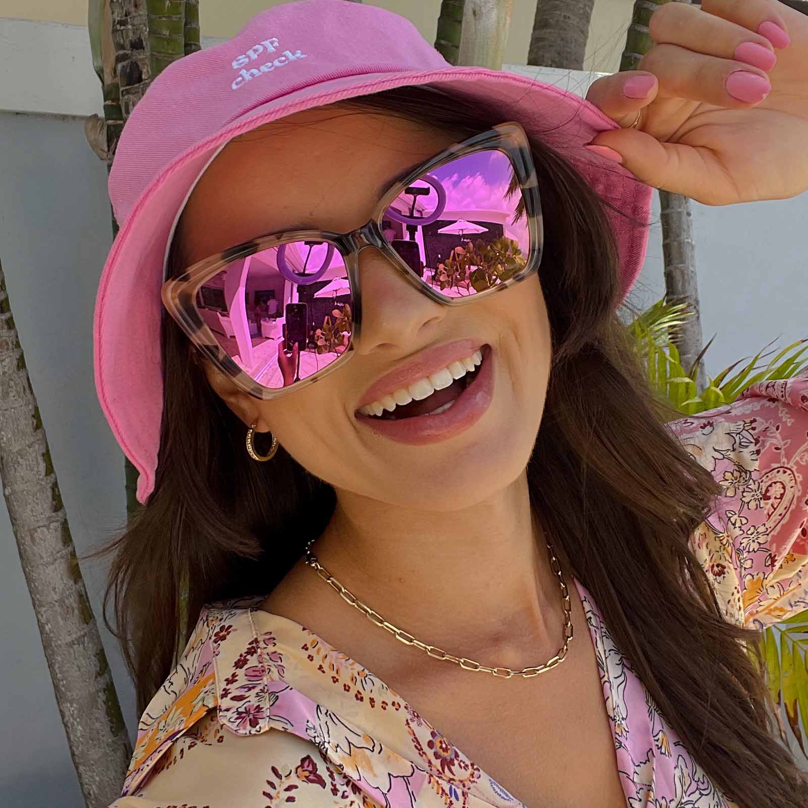 BECKY II - CREAM TORTOISE + PINK MIRROR SUNGLASSES - Image 11