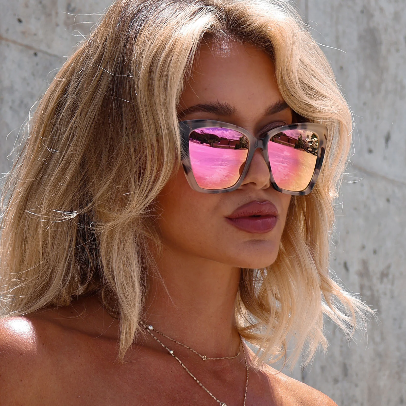 BECKY II - CREAM TORTOISE + PINK MIRROR SUNGLASSES - Image 13