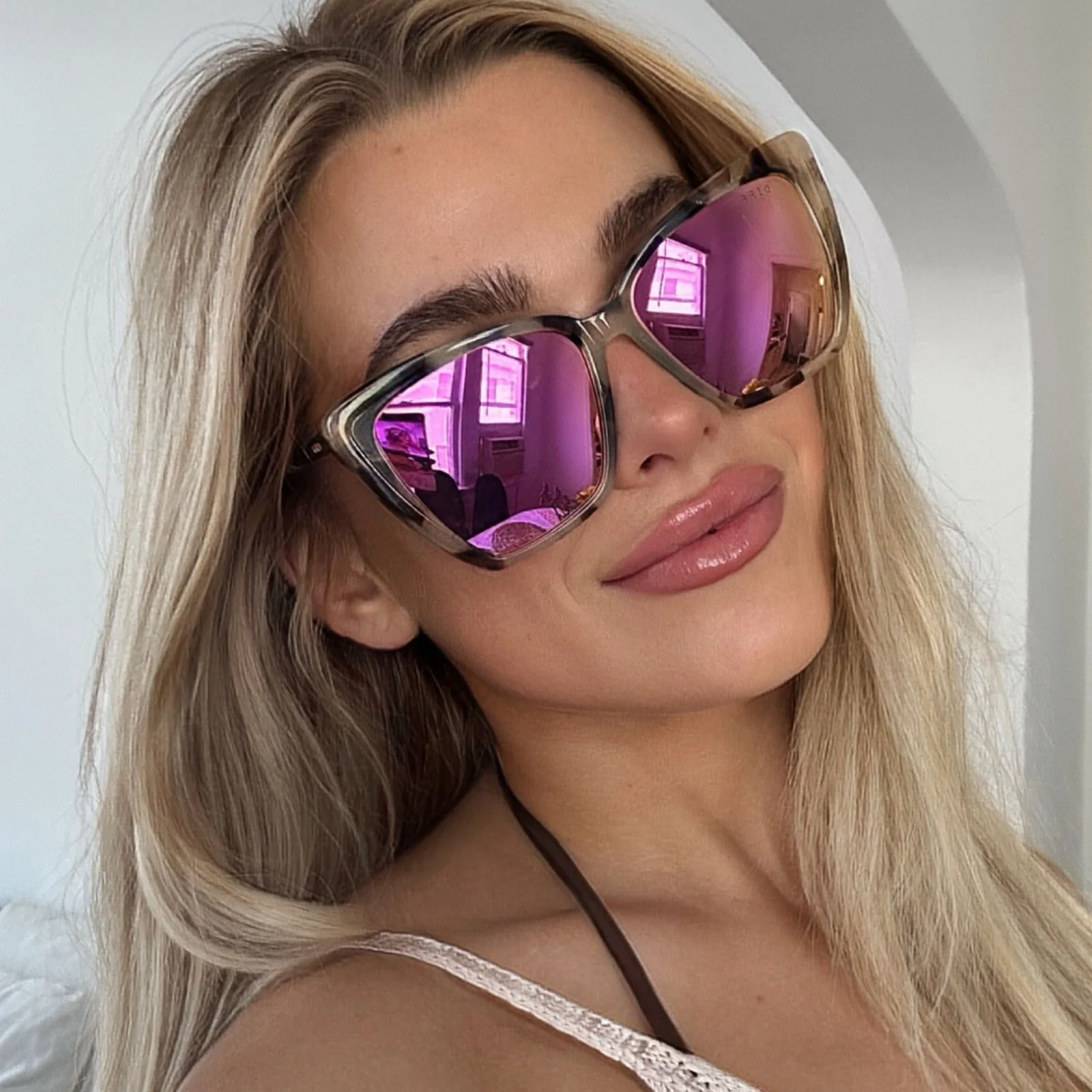 BECKY II - CREAM TORTOISE + PINK MIRROR SUNGLASSES - Image 14