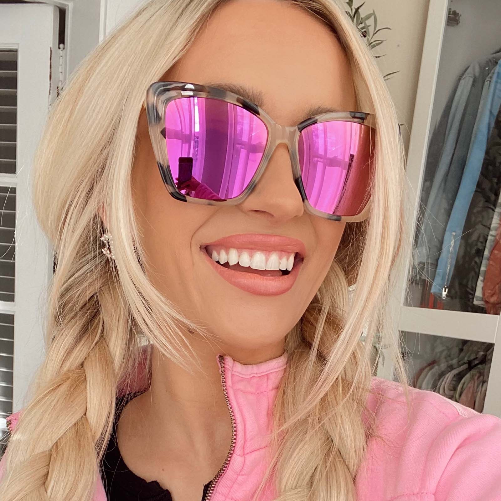 BECKY II - CREAM TORTOISE + PINK MIRROR SUNGLASSES - Image 8