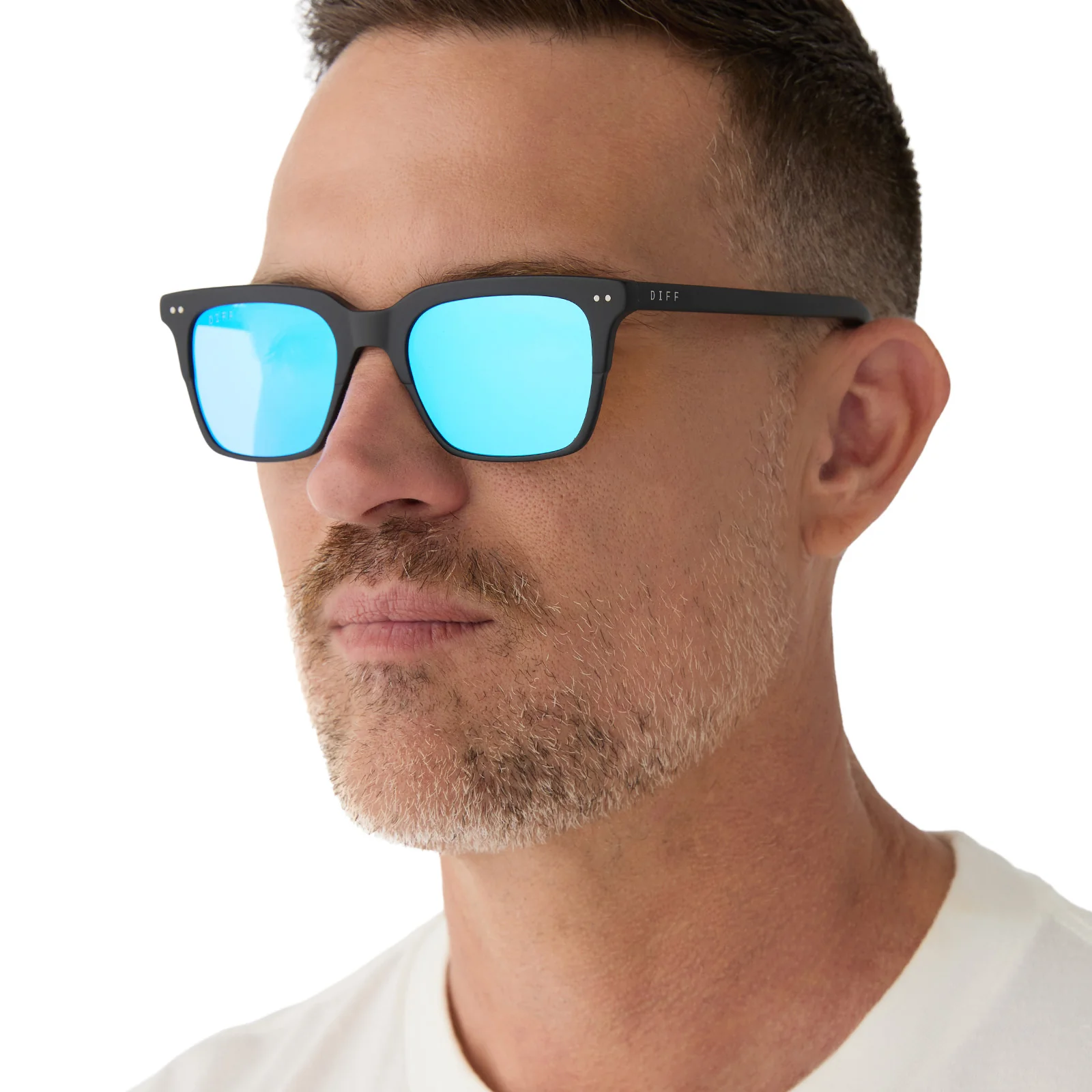 BILLIE - MATTE BLACK + BLUE MIRROR SUNGLASSES - Image 5