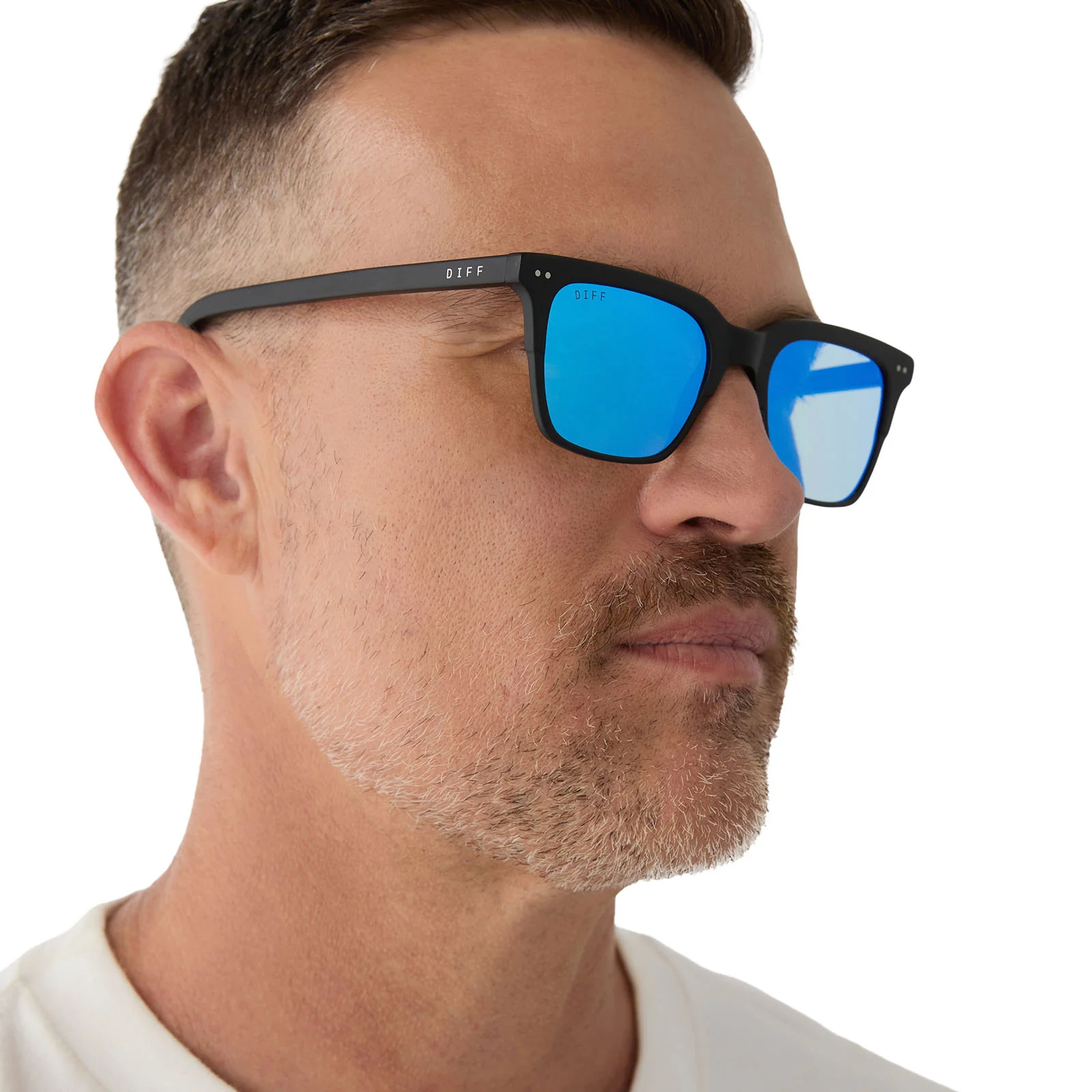 BILLIE - MATTE BLACK + BLUE MIRROR SUNGLASSES - Image 6