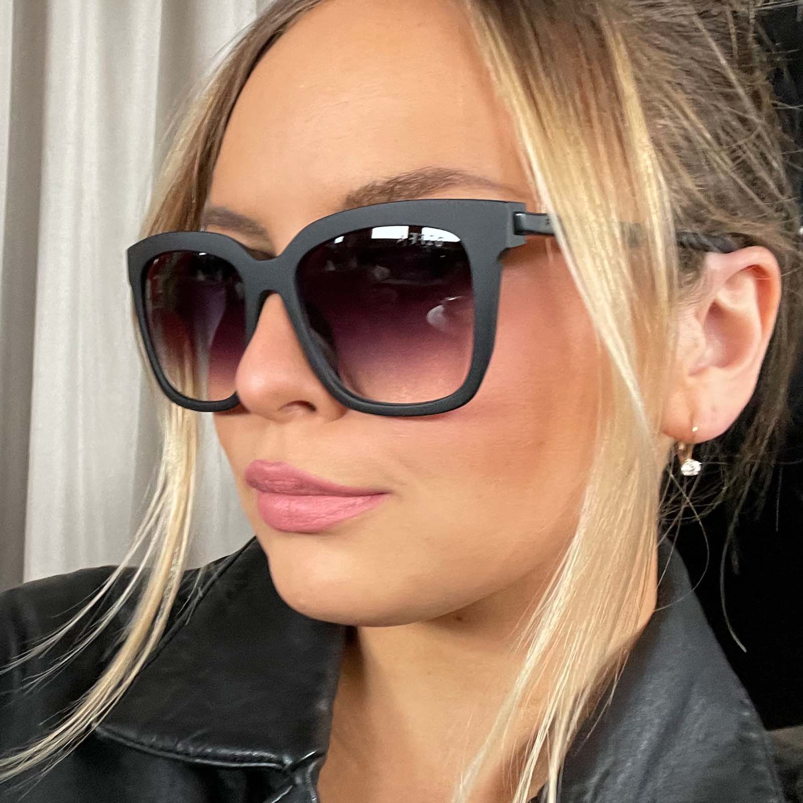 HAILEY - MATTE BLACK + SHARP GREY GRADIENT SUNGLASSES - Image 5